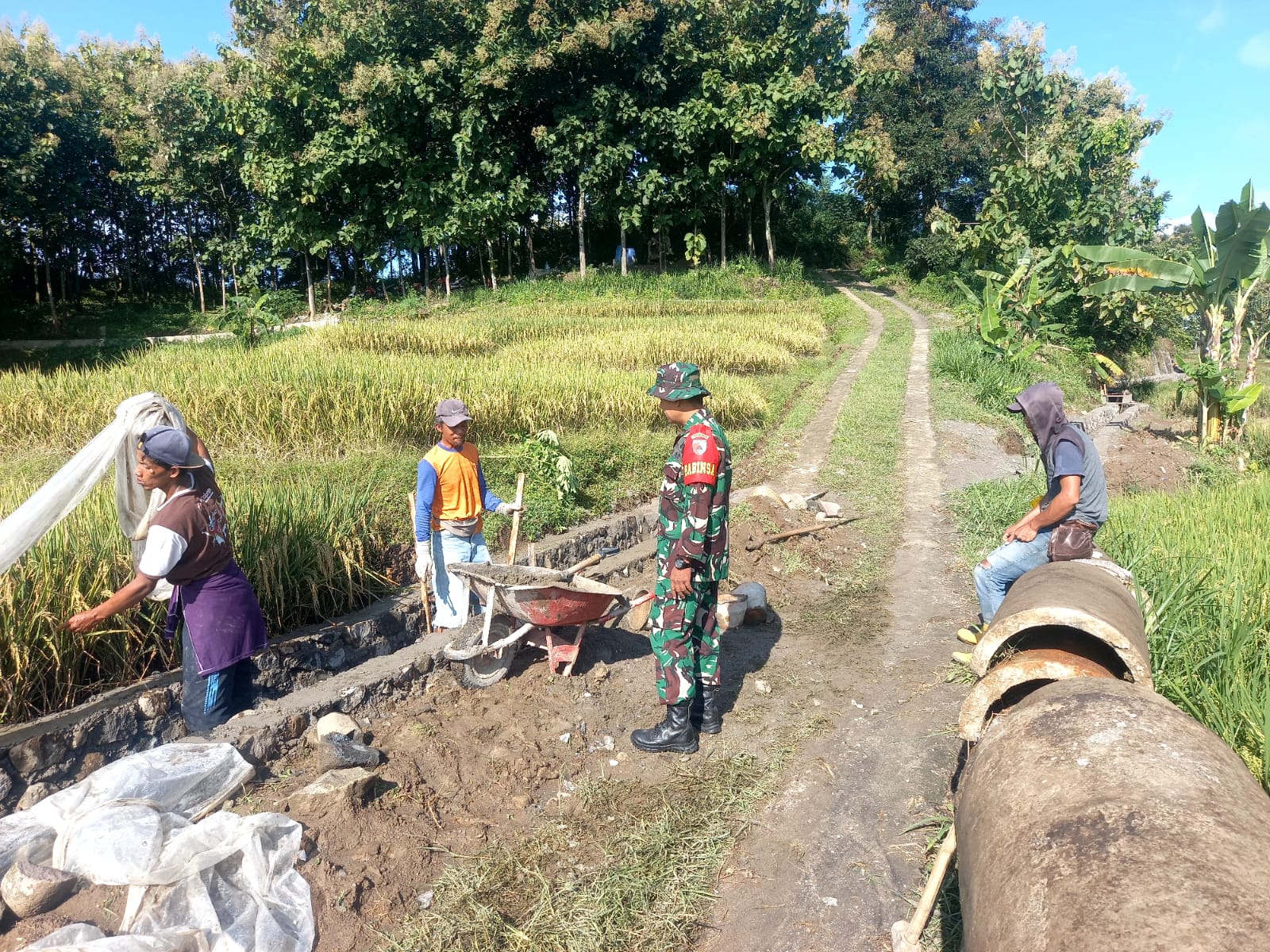 BABINSA KORAMIL 0804/04 PARANG BANGUN TALUD IRIGASI SAWAH BERSAMA WARGA BINAAN
